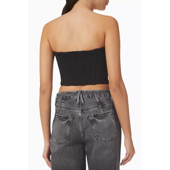 GOOD AMERICAN Sueded Fleece Corset Top 5-XXL Black Side Zipper 100% Cotton NWT - Picture 3 of 12